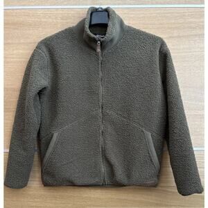 Sherpa Fleece Olive Green Full Zip Jacket men's Sz S Pockets Coat suede interior